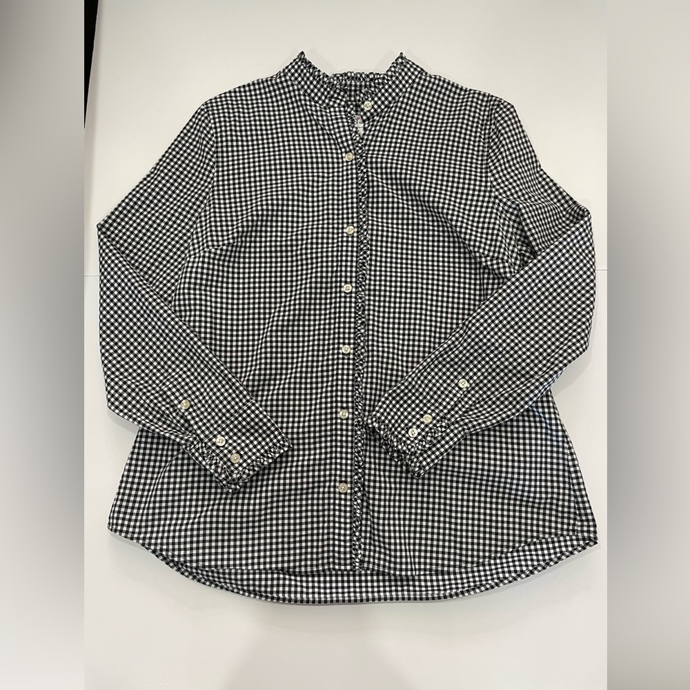 Vineyard Vines Long Sleeve Dress Shirt Frills Button Up Black & White Girls 14